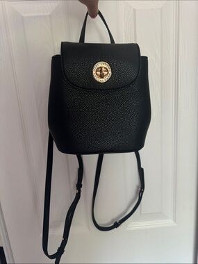 Marc Jacobs Black Pebbled Leather Mini Backpack with Gold Turnlock
